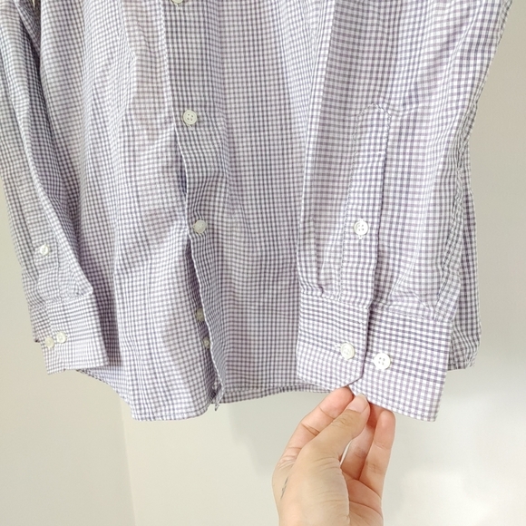 Perry Ellis | purple & white gingham check mens dress shirt / portfolio - Picture 4 of 10